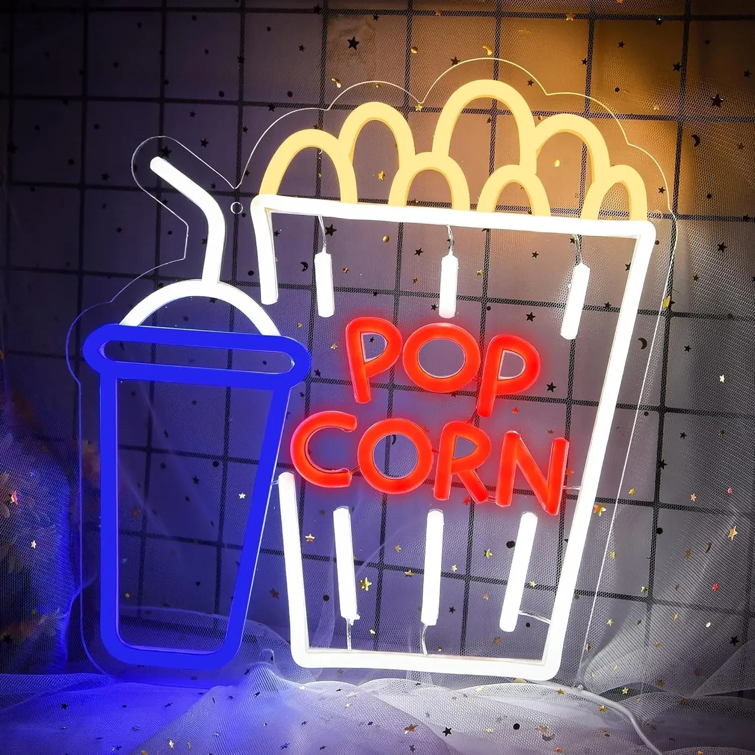 Home Cinema Wall Lights - Popcorn Neonbord LED Wanddecoratie USB-aangedreven Drinkbeker
