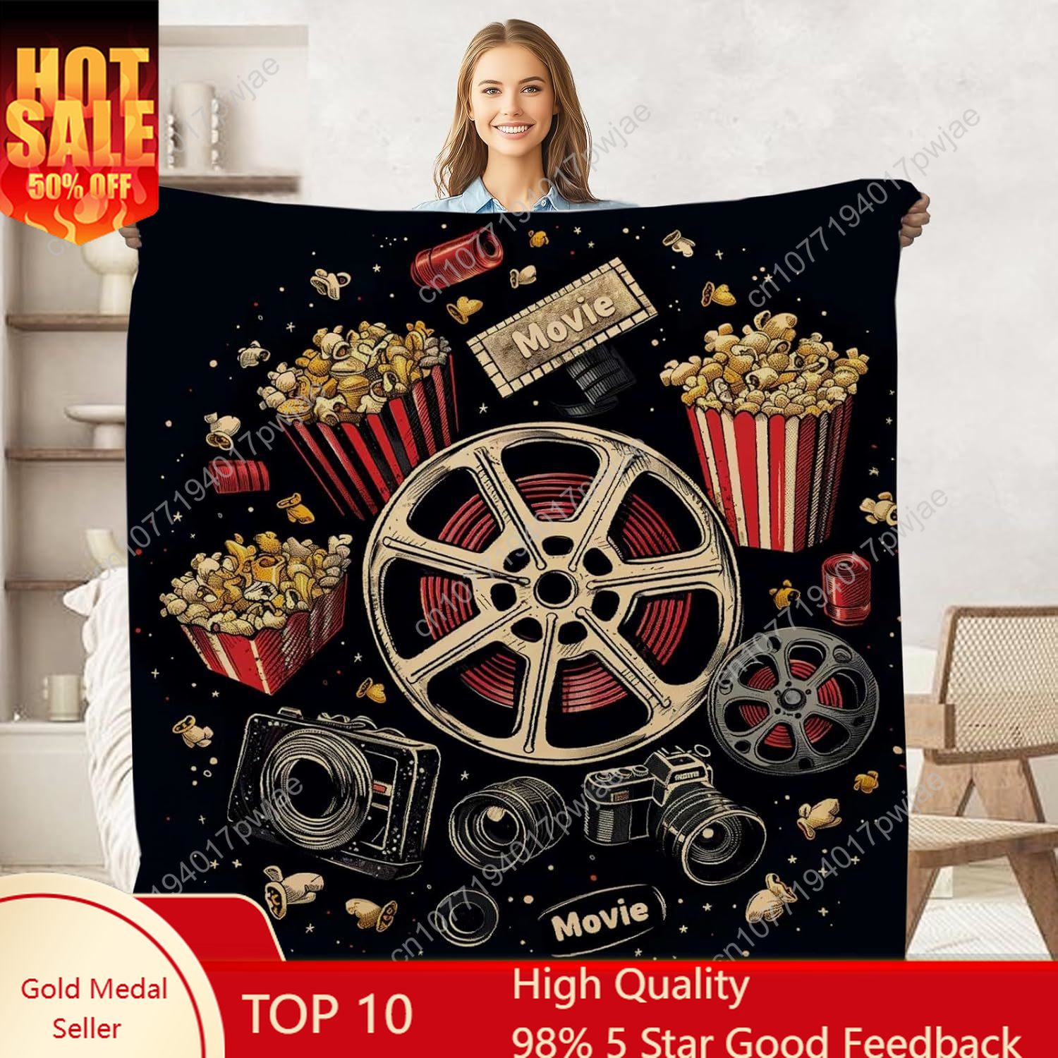 Home Cinema Gifts - Movie Ticket Popcorn Gooi Deken voor