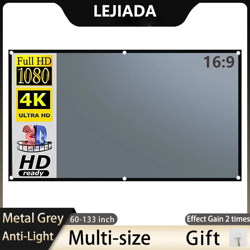 Home Cinema Screen - LEJIADA projectorscherm 60-133 inch metaalgrijs anti-licht