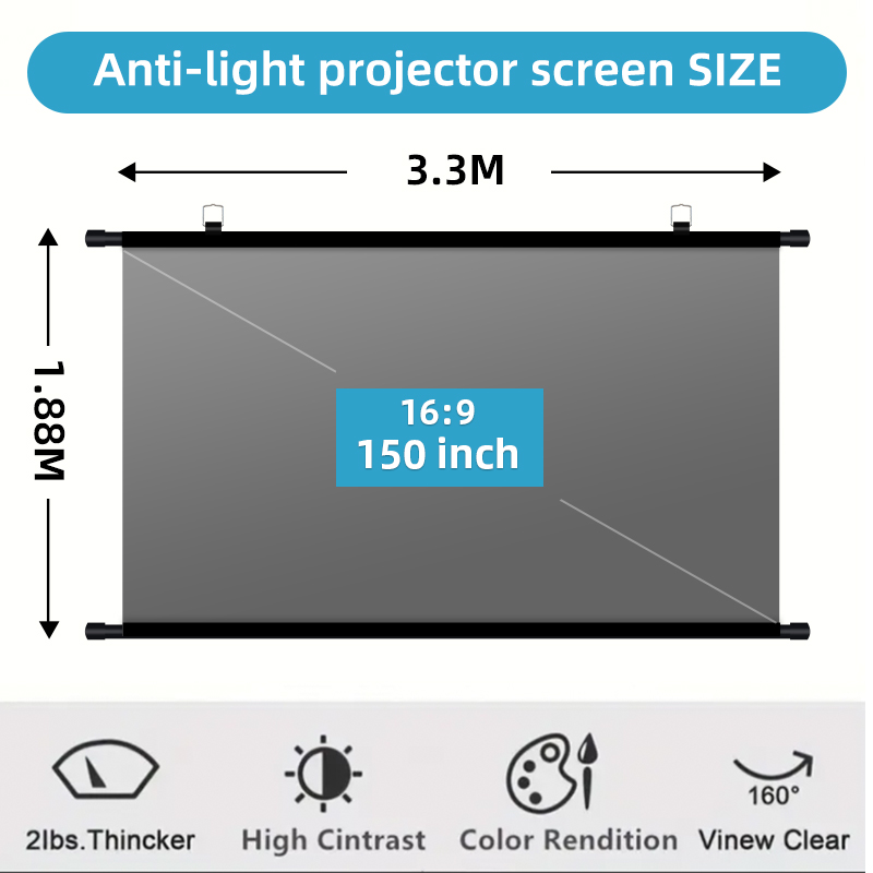 Home Cinema Screen - 150 inch 16:9 anti-licht projectiescherm wandmontage