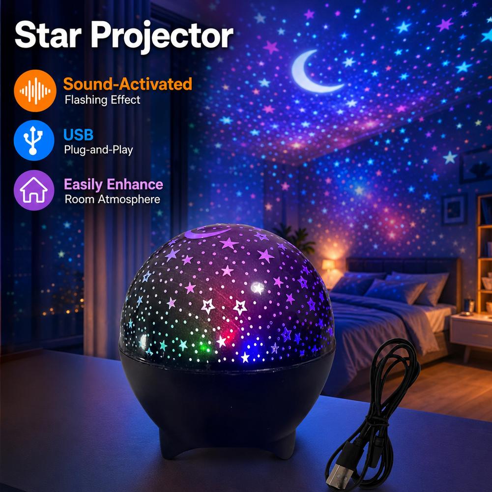 Home Cinema Led Projector - LED Sterrenmaan Projectorlamp RGB Auto-Rotatie Magische