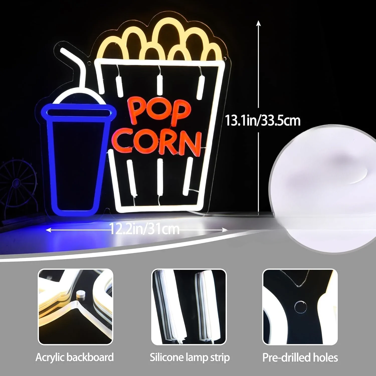 Popcorn Neonbord LED Wanddecor - Home Cinema Wall Lights recensie en prijs
