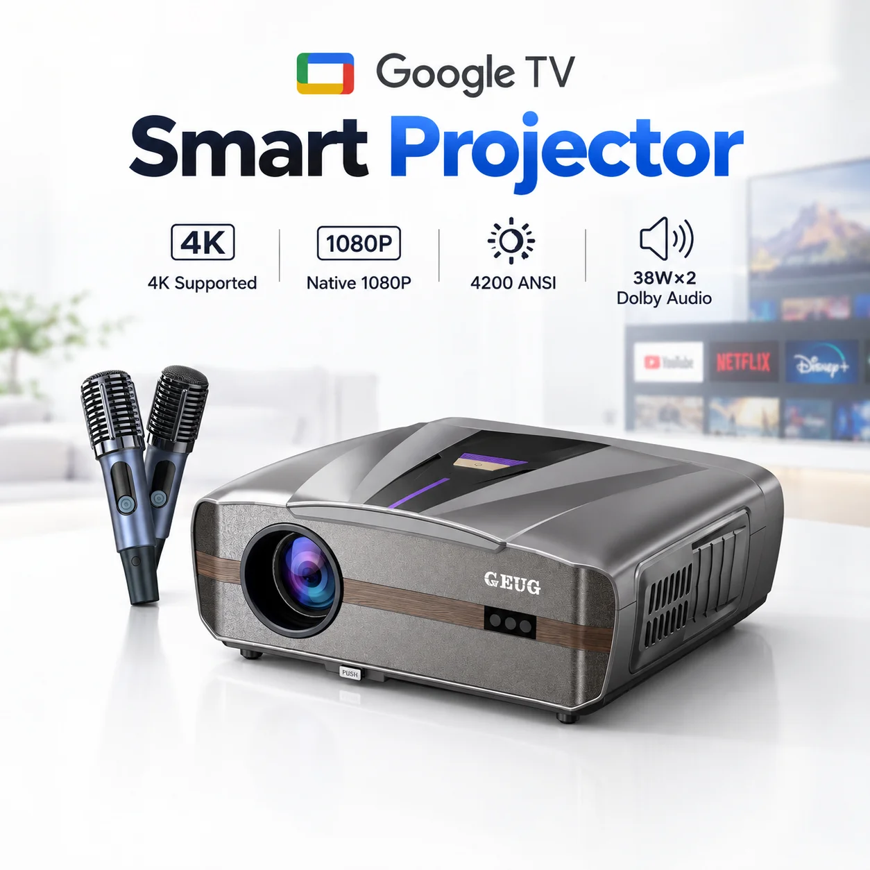 Nieuwe E9 4KUHD 4200ANSI proje - Home Cinema Karaoke Projector recensie en prijs